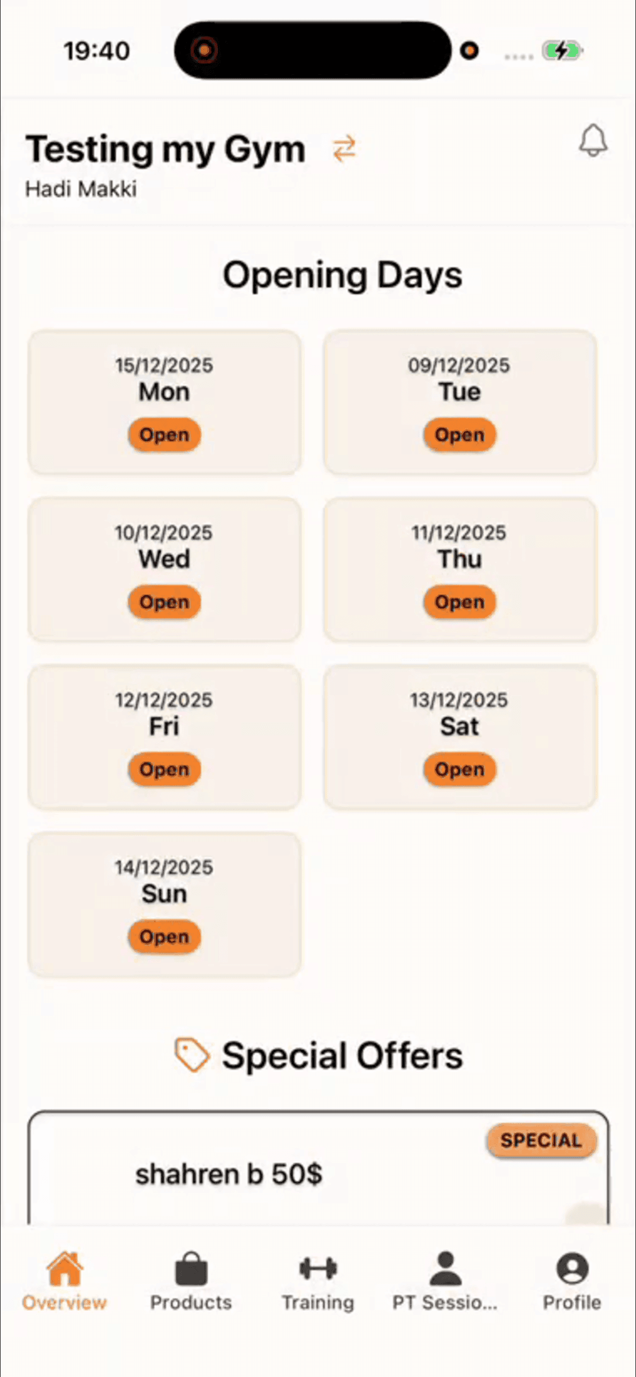 The GymLeb app showing a gym overview